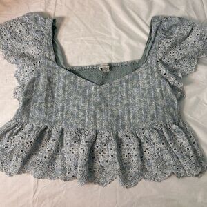 American Eagle Women Blue Ruffle Sleeve Babydoll Blouse Size Large‎